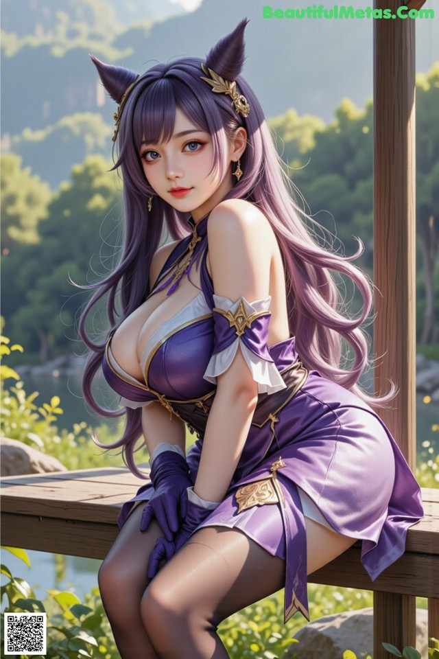 Hentai - Sovereign of Lightning in Exquisite Garb Set.1 20250125 Part 13 No.b6efca A woman in a purple dress sitting on a wooden bench.