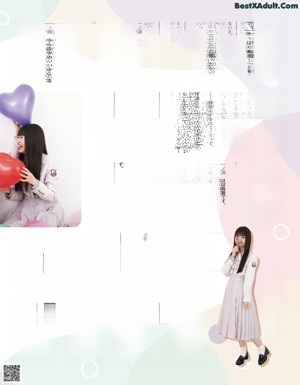 A magazine page with a picture of a girl holding a red balloon.