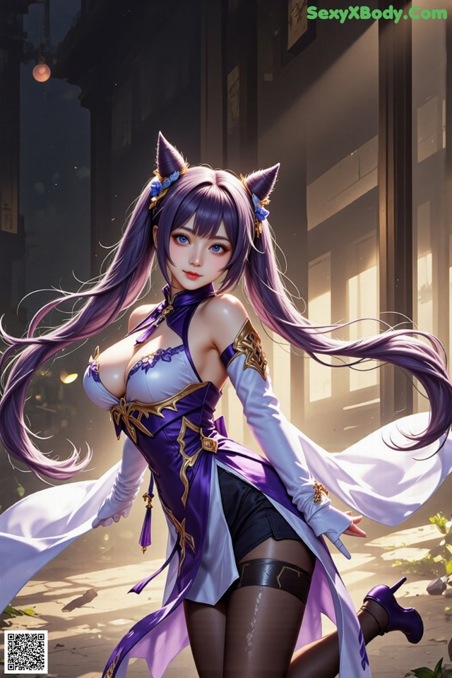 Hentai - Sovereign of Lightning in Exquisite Garb Set.2 20250126 Part 13 No.8d9aed A woman with long purple hair wearing a purple outfit.