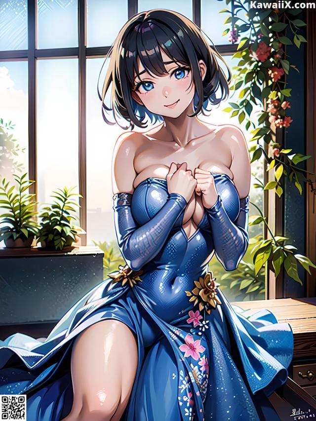 Hentai - 华彩繁花 Set 2 20230602 Part 3 No.87ca7e A woman in a blue dress sitting on a window sill.