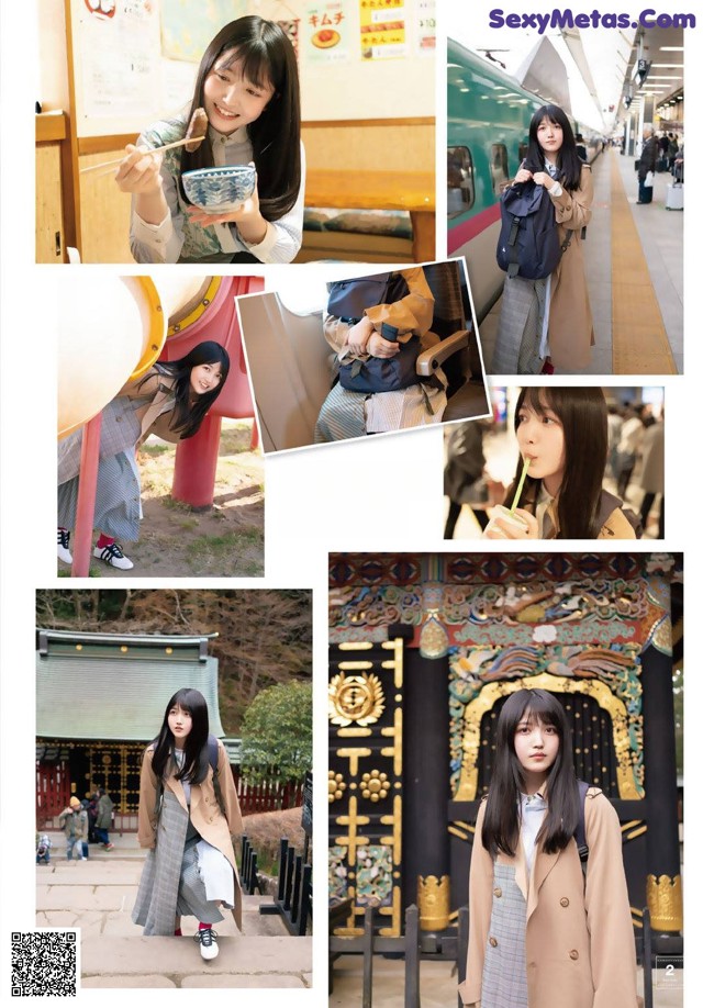 A collage of photos of a woman eating a bowl of food.