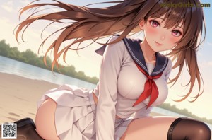 A girl in a school uniform is posing for a picture.