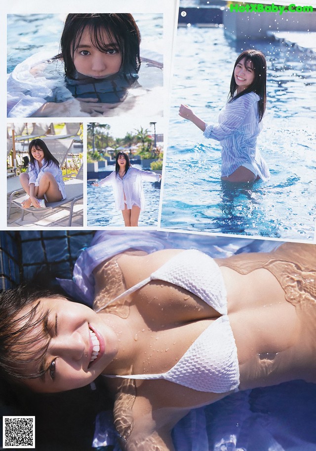 A woman in a white bikini laying in a pool.