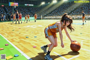 A girl in a basketball uniform holding a basketball.