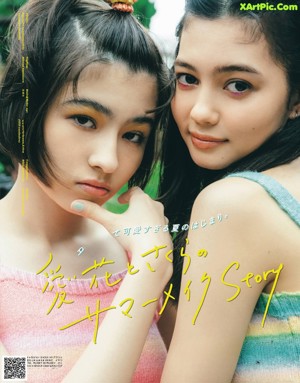 A magazine page with a picture of two young women.