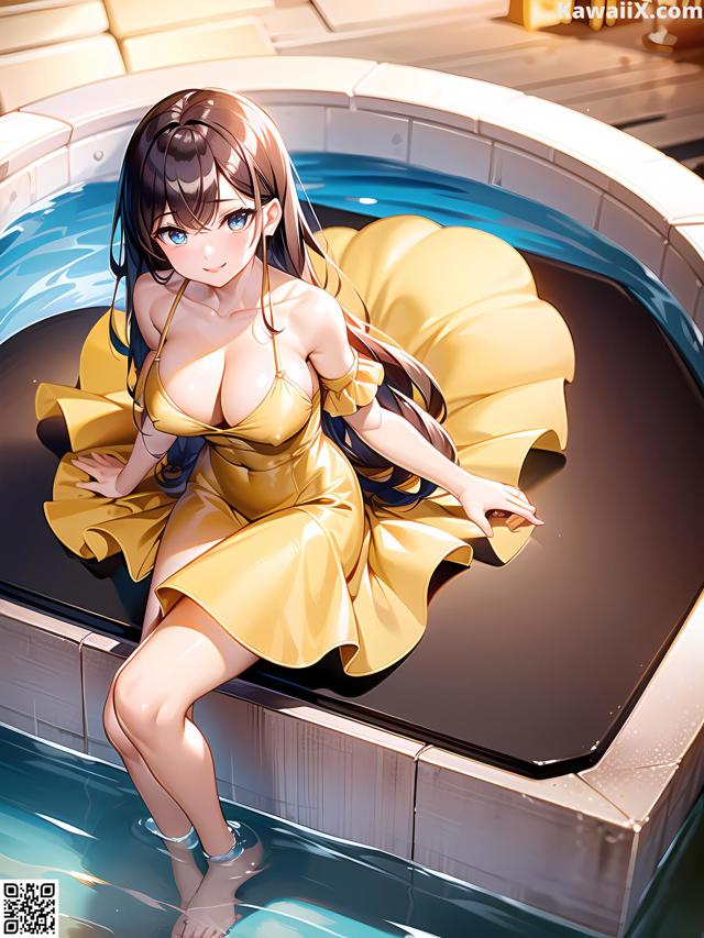 Hentai - 华彩繁花 Set 1 20230602 Part 21 No.fefbf1 A woman in a yellow dress sitting in a hot tub.