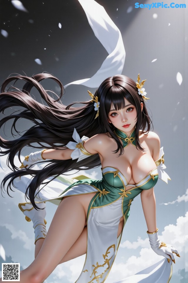 Hentai - The Frozen Elegance That Melts Starlight Set.1 20250104 Part 8 No.8836ae A woman in a green and white outfit is posing for a picture.