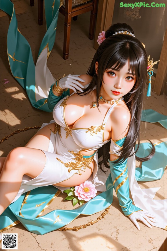 Hentai - The Frozen Elegance That Melts Starlight Set.1 20250104 Part 8 No.8836ae A woman in a white and blue outfit sitting on the ground.