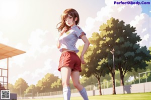 A girl with long black hair and a blue and white shirt.